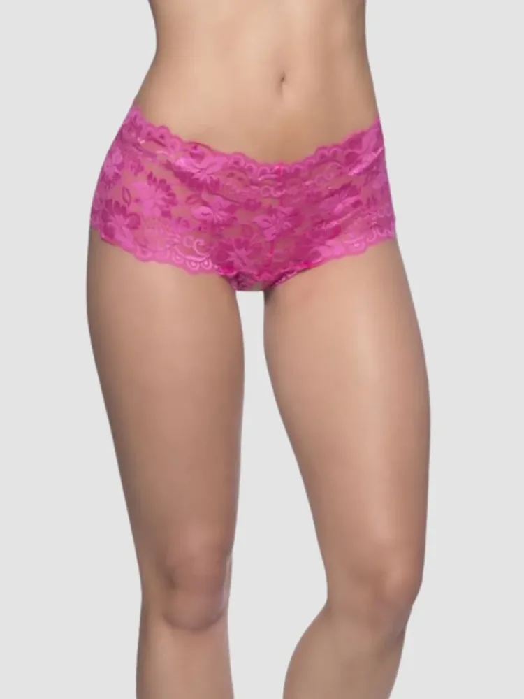 Oh La La Cheri Pink Floral Lace Crotchless French Knickers (Pink L / XL), Pink - L / XL - Amorana