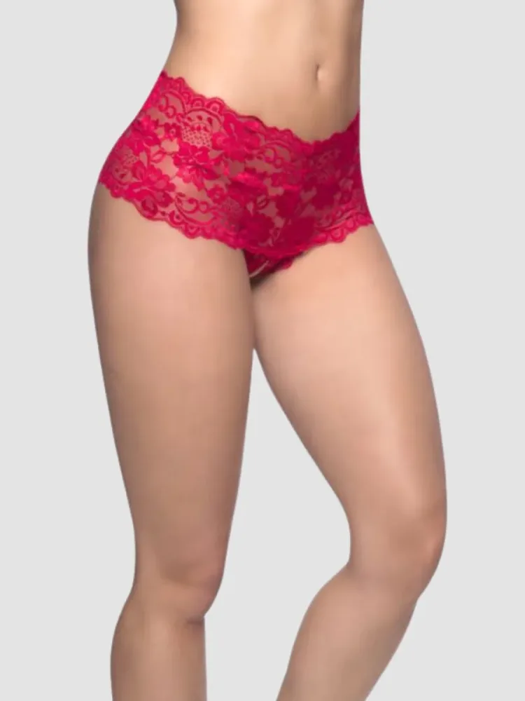 Oh La La Cheri Red Floral Lace Crotchless French Knickers (Red L / XL), Rot - L / XL - Amorana