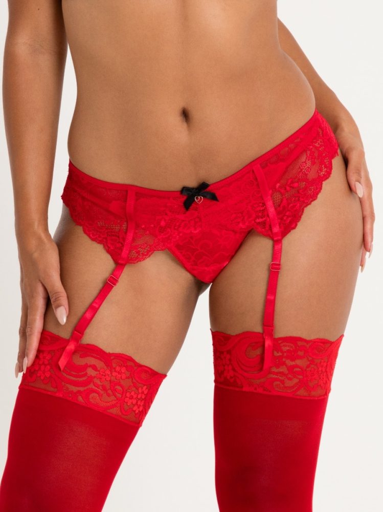 Lovehoney Love Me Lace Red Suspender Belt (Large), Rot - Large - Amorana