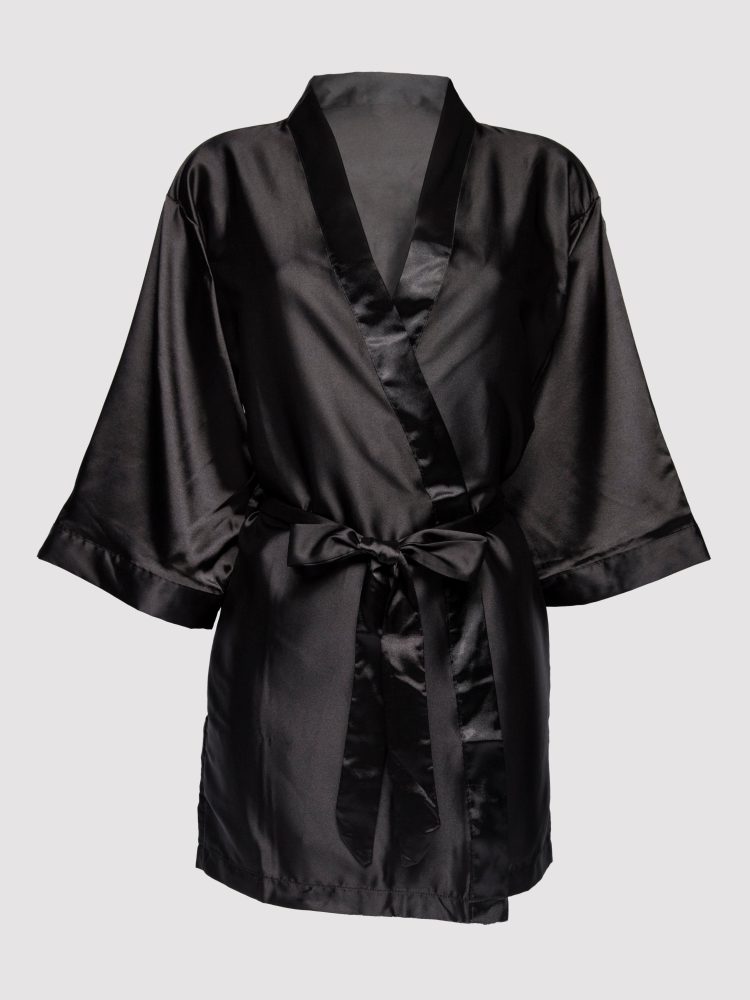 Lovehoney Short Black Satin Robe (Black One size), One Size - Amorana