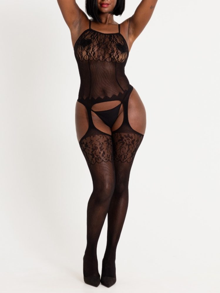 Lovehoney Up All Night Lace Bodystocking (Black One size), Schwarz - One Size - Amorana