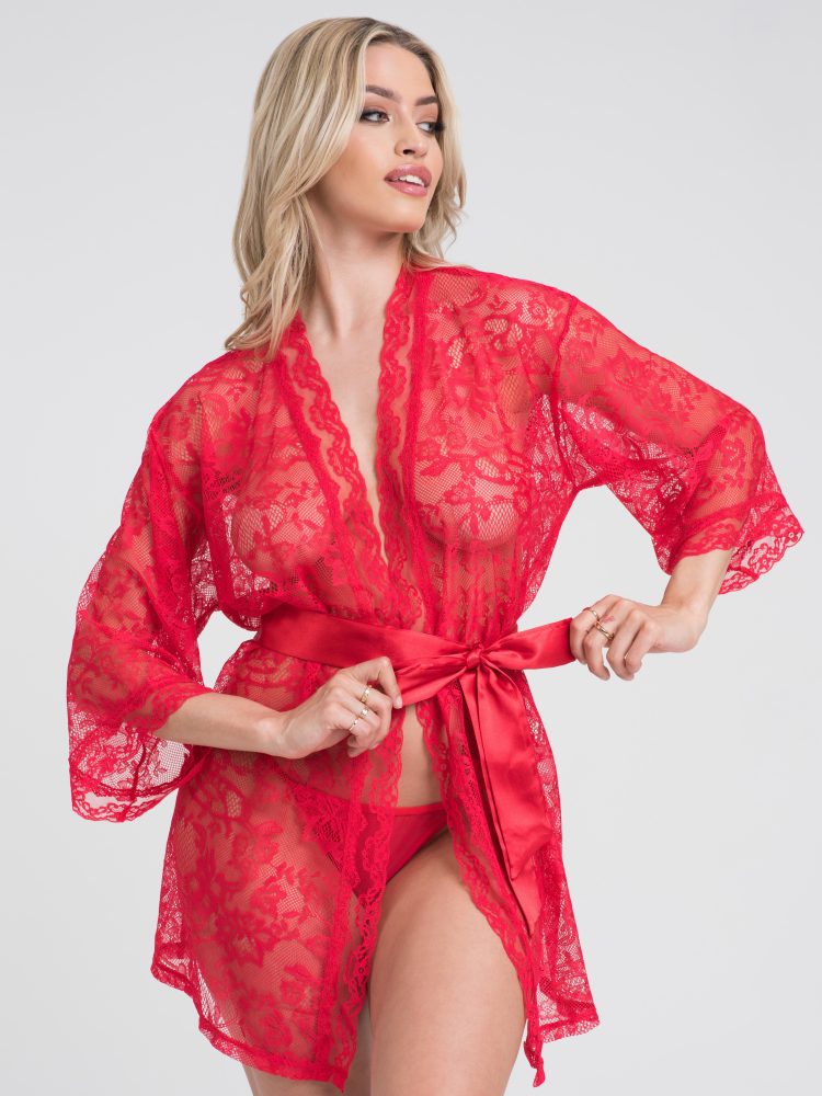Lovehoney Flaunt Me Red Lace Robe (Red One size), Rot - One Size - Amorana