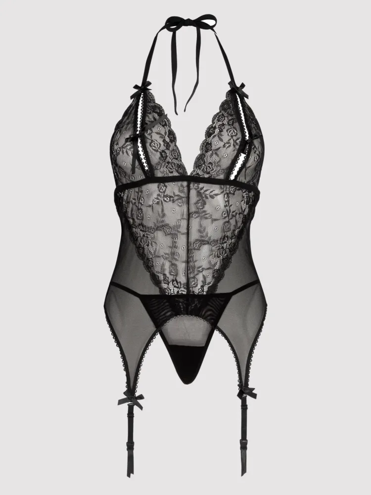 Lovehoney Lingerie - Peek-a-Boo Ouvert-Bustier - Schwarz - Spitze