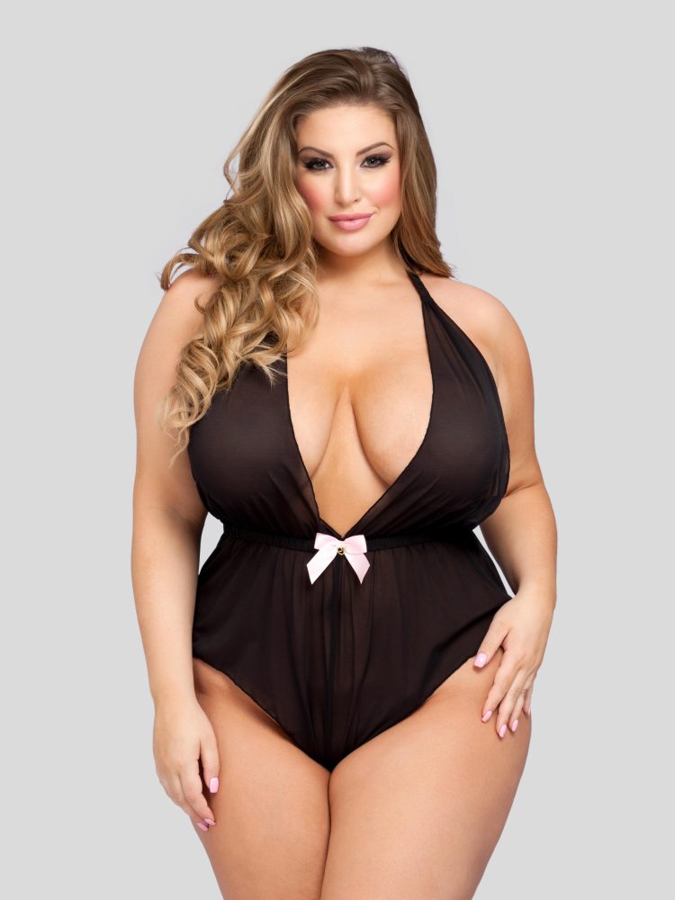 Lovehoney Plus Size Barely There Black Sheer Crotchless Teddy (Black One Size Queen), Schwarz - Plus Size - Amorana
