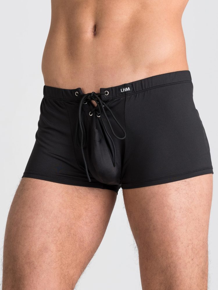 LHM Microfibre Lace Up Boxer Shorts (Black S / M), S / M - Amorana