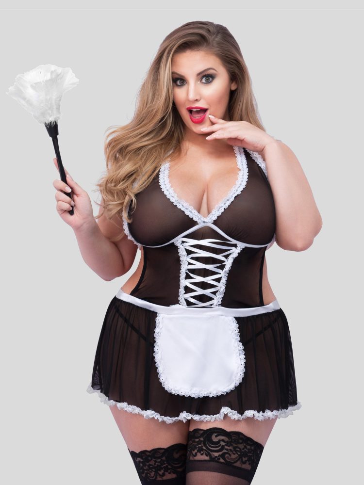 Lovehoney Fantasy Plus Size French Maid Costume (Black One Size Queen), One Size Queen - Amorana