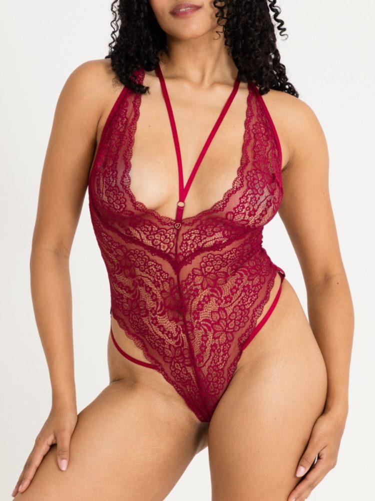 Lovehoney Late Night Liaison Wine Crotchless Lace Body (Red One size), Rot - One Size - Amorana