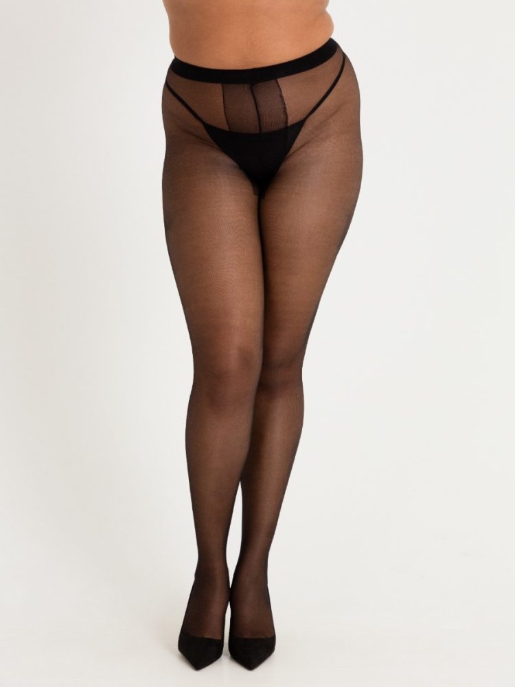 Lovehoney Plus Size Black Sheer Crotchless Tights  (Black One Size Queen), Schwarz - One Size Queen - Amorana