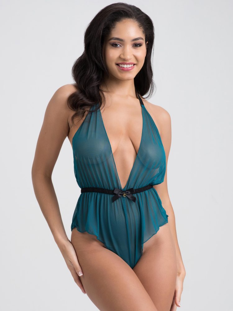 Lovehoney Barely There Sheer Green Crotchless Body (Green One size), Grün - One Size - Amorana