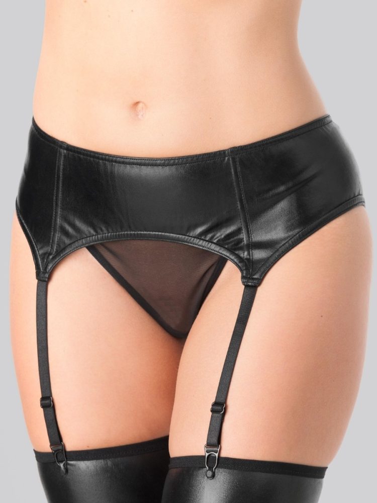 Lovehoney Fierce Wet Look Suspender Belt (Black Small), Small - Amorana