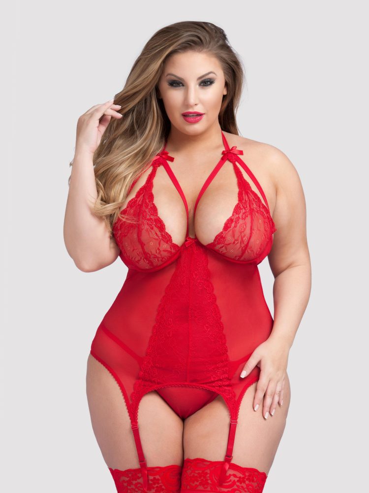 Lovehoney Plus Size Wild Romance Red Basque Set (Red One Size Queen), One Size Queen - Amorana