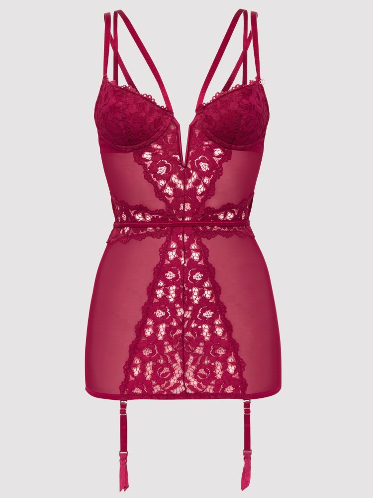 Lovehoney Parisienne Wine Lace Plunge Chemise (Red Small), S - Amorana