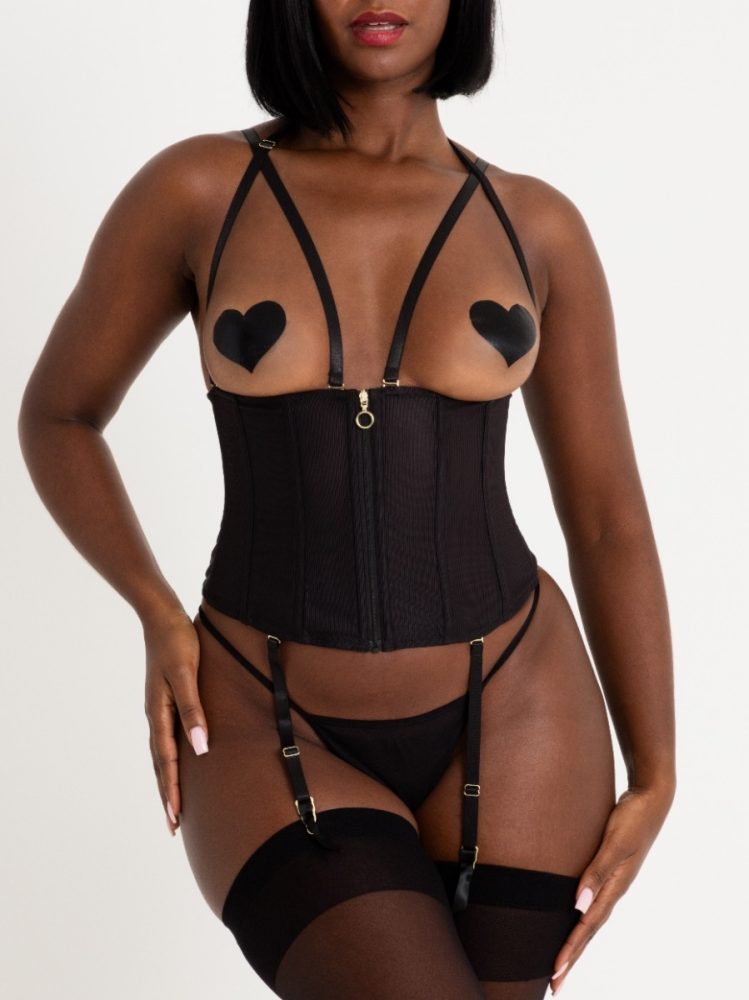 Lovehoney Secret Silhouette Black Steel-Boned Waspie (Black Large), Schwarz - Large - Amorana