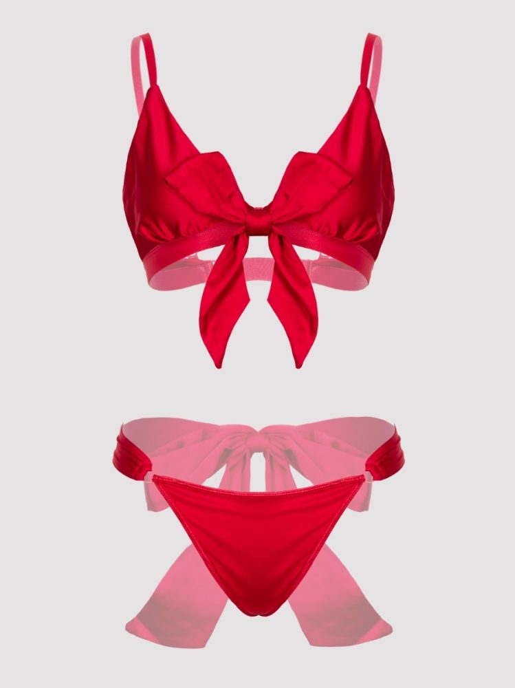 Lovehoney Plus Size Unwrap Me Red Satin Bra Gift Set (Red One Size Queen), Plus Size - Amorana