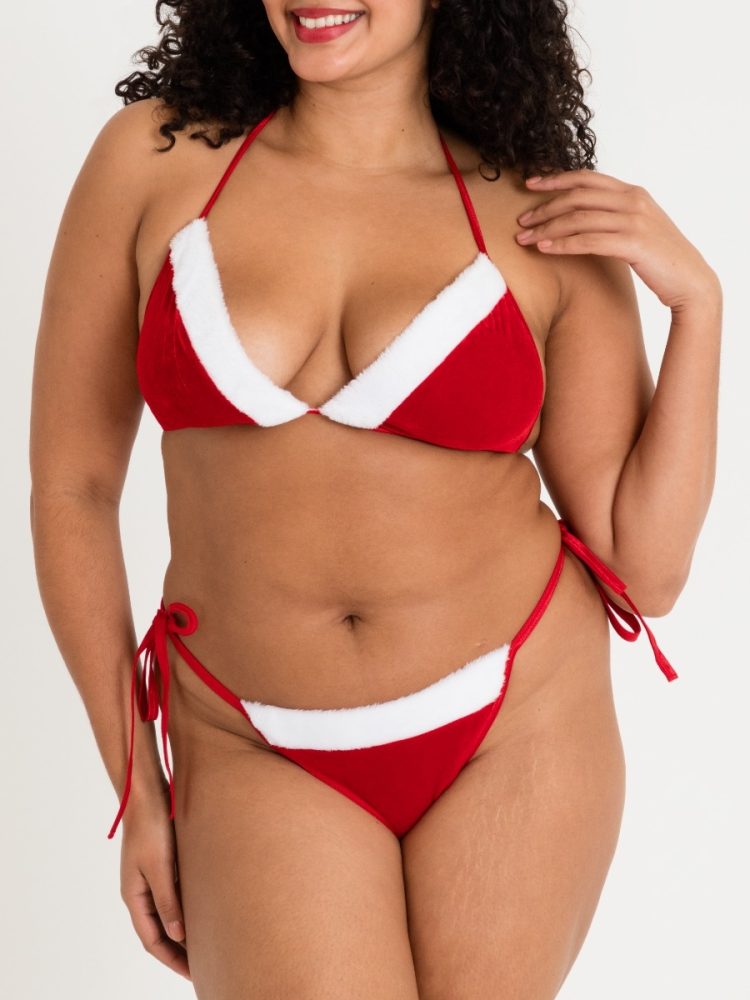 Lovehoney-Fantasy - Thank You Santa Bikini Set - Rot - Plus Size - Polyester Samt Elastan