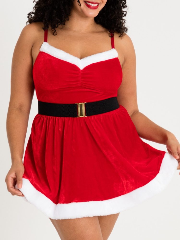Lovehoney-Fantasy - Santa Flirty Kleidchen - Rot - XXL - Polyester Samt