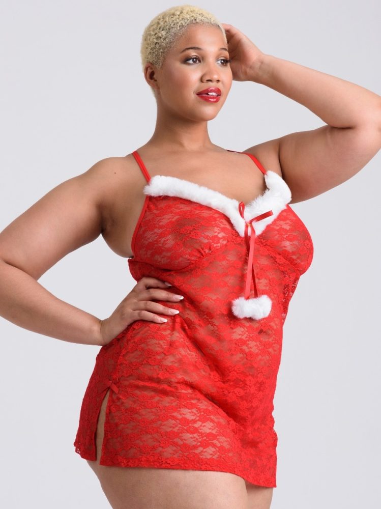 Lovehoney Fantasy Plus Size Red Santa Lace Chemise Set (Red 5X / 6X), 4XL - Amorana