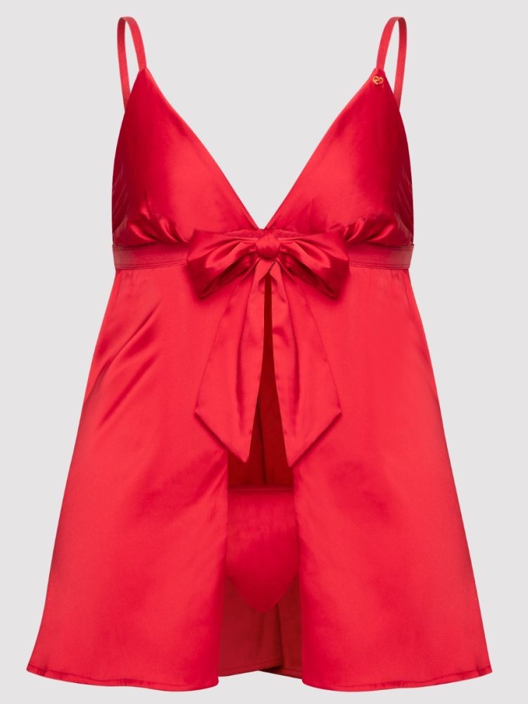 Lovehoney Unwrap Me Satin Red Babydoll Gift Set (Red One size), One Size - Amorana