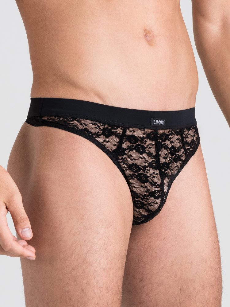 LHM Black Lace Thong (Black L / XL), Schwarz - L / XL - Amorana