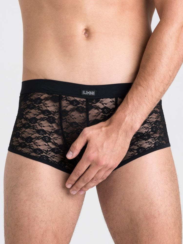 LHM Black Lace Boxer Shorts (Black L / XL), Schwarz - L / XL - Amorana