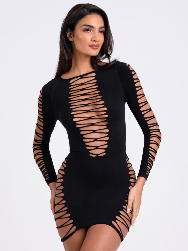 Lovehoney Black Criss-Cross Long Sleeve Dress (Black One size), One Size - Amorana