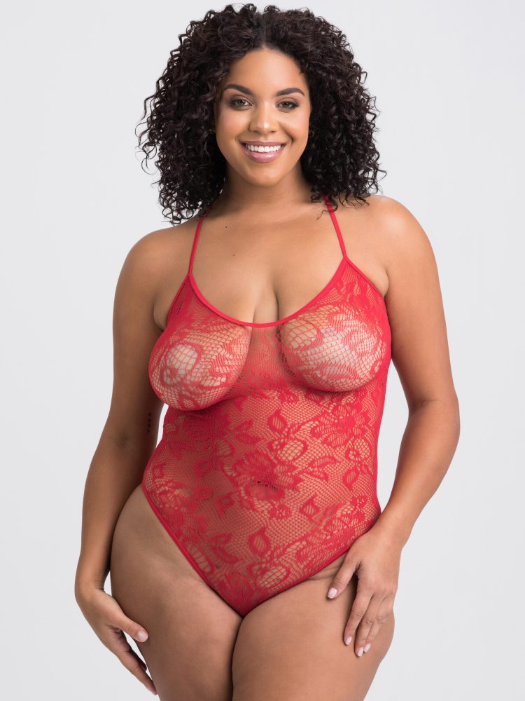 Lovehoney Plus Size Red Crotchless Lace Spaghetti Strap Body (Red One Size Queen), Rot - Plus Size - Amorana