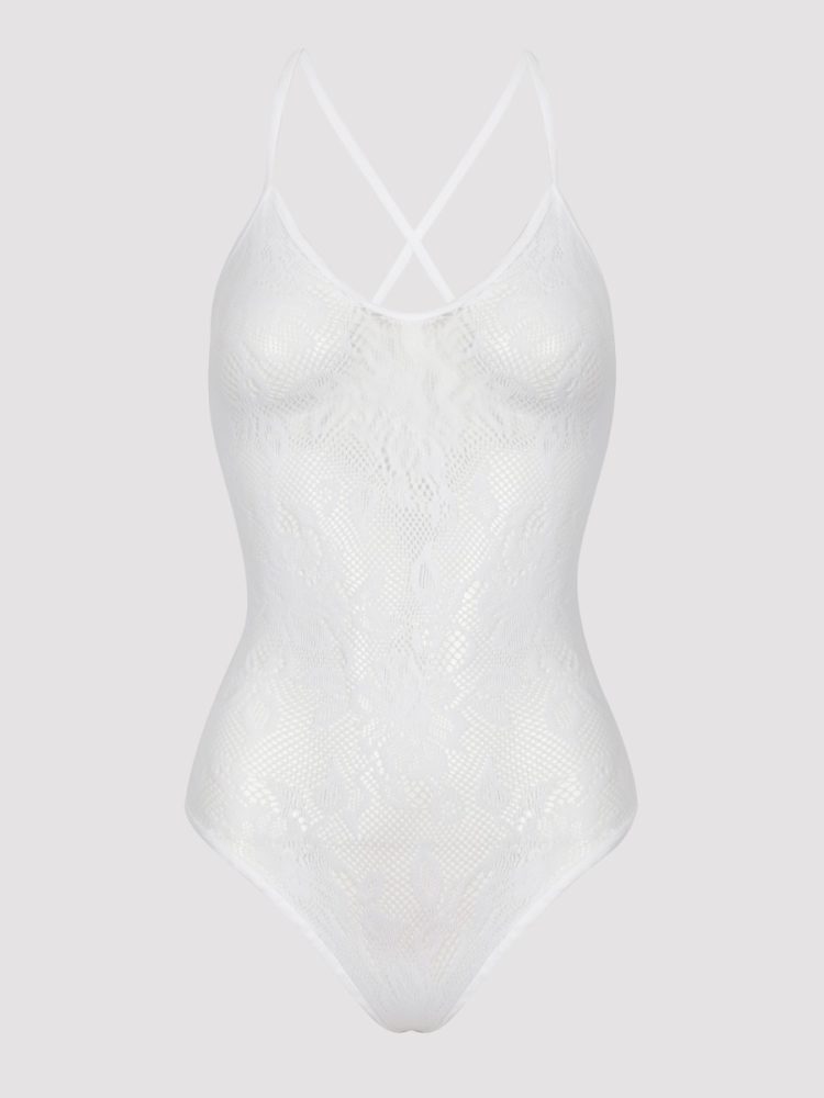 Lovehoney Plus Size White Crotchless Lace Spaghetti Strap Body (White One Size Queen), Weiss - Plus Size - Amorana