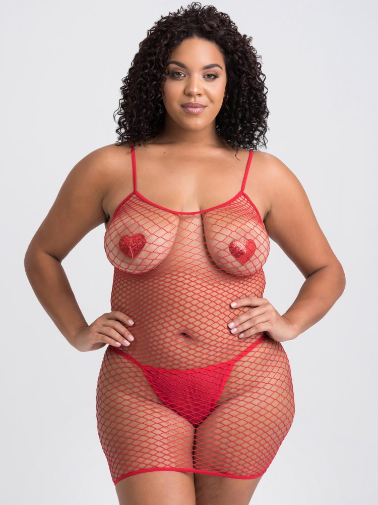 Lovehoney Plus Size Red Fishnet Mini Dress (Red One Size Queen), Rot - Plus Size - Amorana