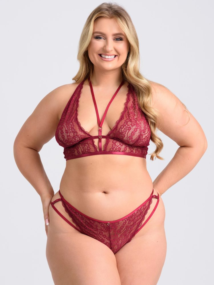 Lovehoney Plus Size Late Night Liaison Wine Crotchless Bra Set (Wine One Size Queen), Plus Size - Amorana