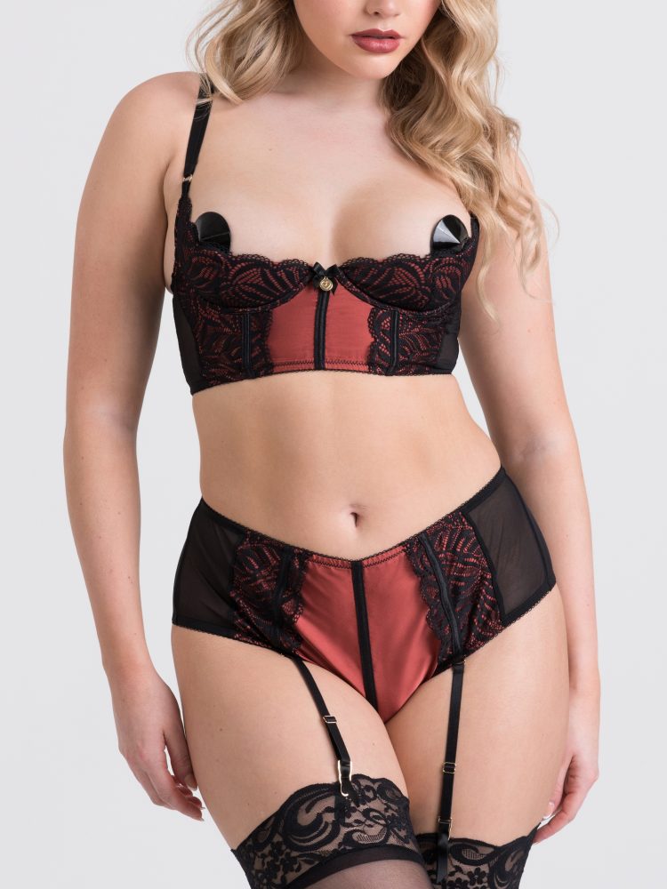 Lovehoney Dark Paradise Black and Copper Crotchless Bra Set (Black Large), Schwarz - Large - Amorana