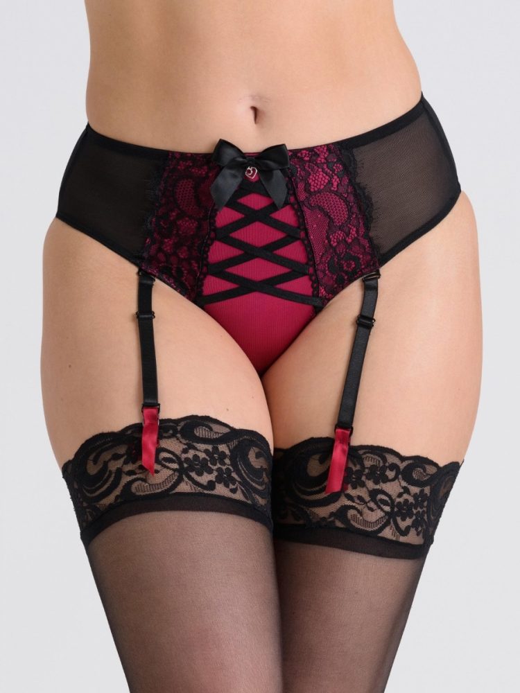 Lovehoney Boudoir Belle Cherry High-Waisted Suspender Brazilian (Black Small), S - Amorana