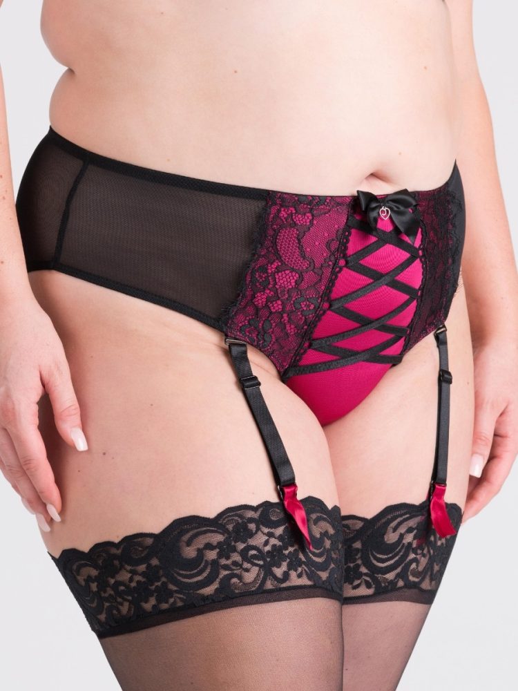 Lovehoney Plus Size Boudoir Belle Cherry High-Waisted Suspender Brazilian (Black 3X / 4X), 3XL/4XL - Amorana
