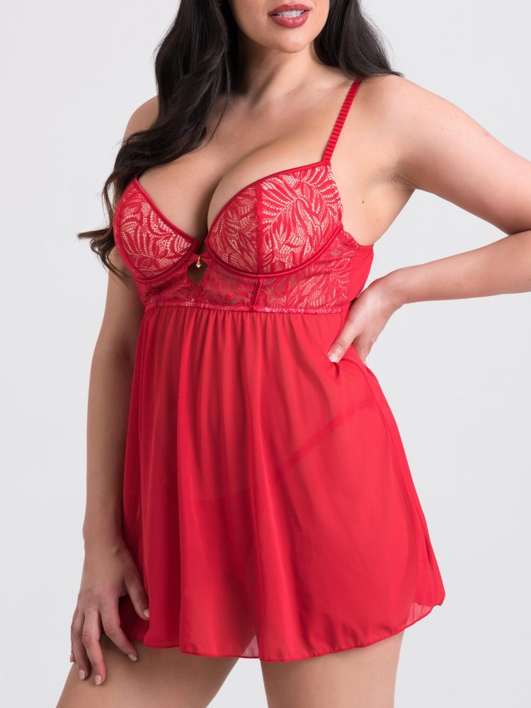 Lovehoney Plus Size Parisienne Charm Red Lace Babydoll Set (3X/4X), Rot - 3XL/4XL - Amorana