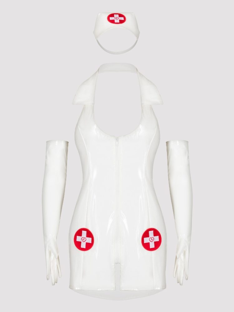 Lovehoney Fantasy Naughty PVC-Look Nurse Costume (White S / M), S/M - Amorana