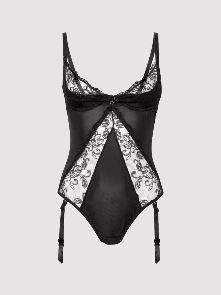 Lovehoney Plus Size Lotus Black Sheer Embroidered Body (Black 5X / 6X), 5XL/6XL - Amorana