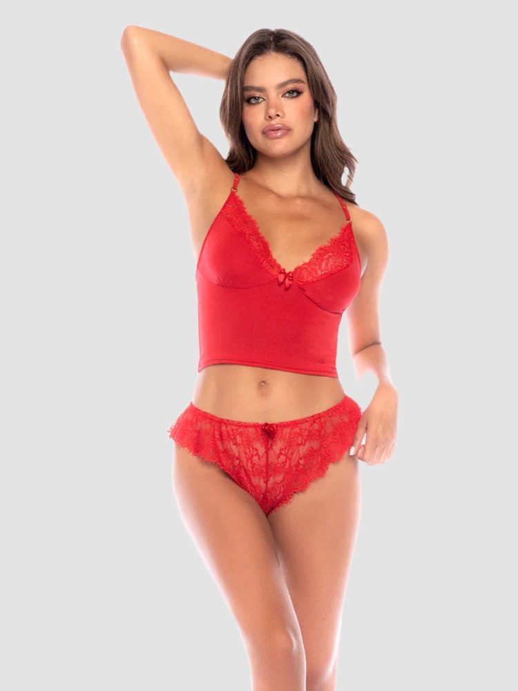 Mapale Red Two Piece Lace Trim Cami Set (L/XL), L/XL - Amorana