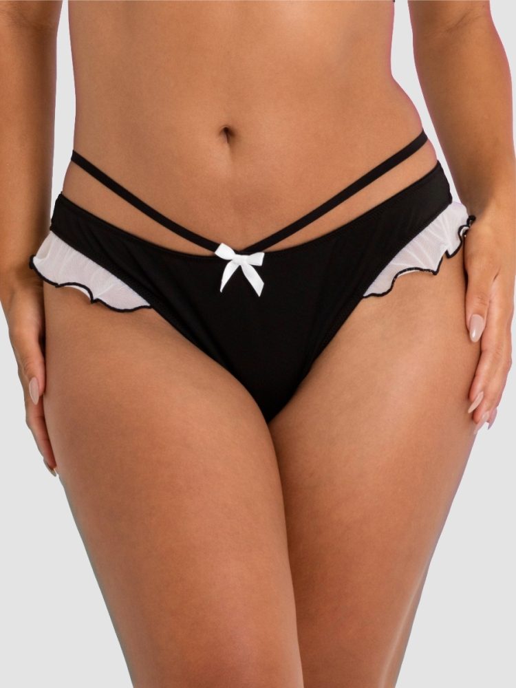 Lovehoney Fantasy Black French Maid Strappy Thong (Black One size), One Size - Amorana