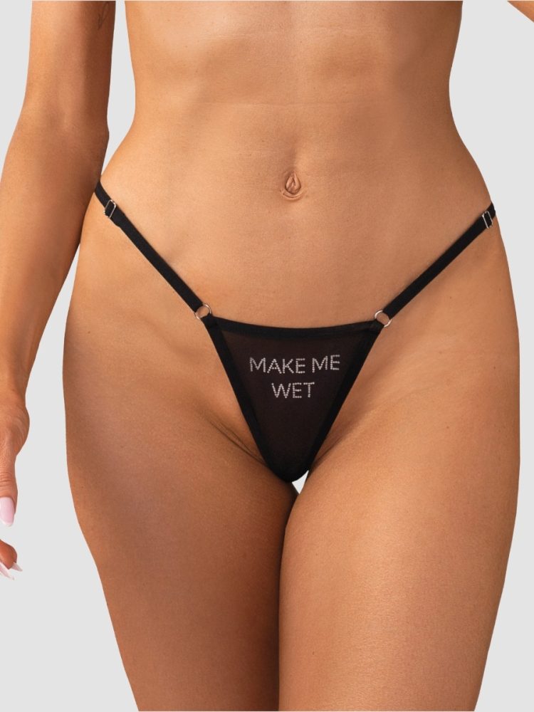 Obsessive Black Make Me Wet Thong (L/XL), L/XL - Amorana
