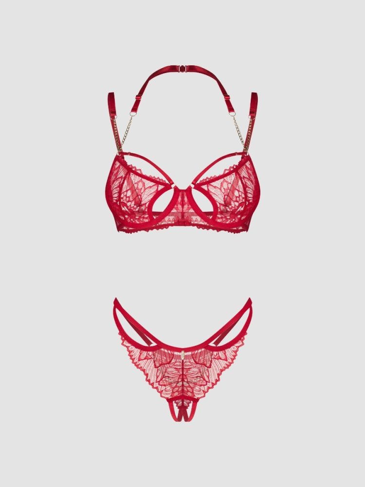Obsessive Matildea Lace Crotchless Bra Set, Farbe: Rot, Grösse: S/M, S/M - Amorana