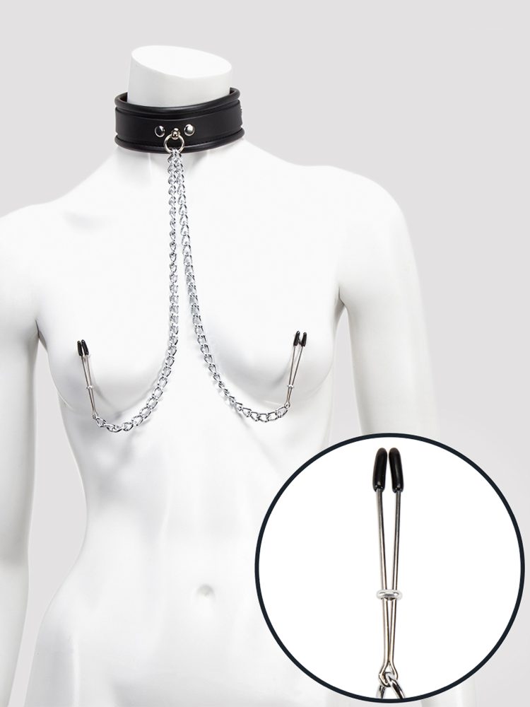 DOMINIX Deluxe Lederhalsband mit Nippelklemmen