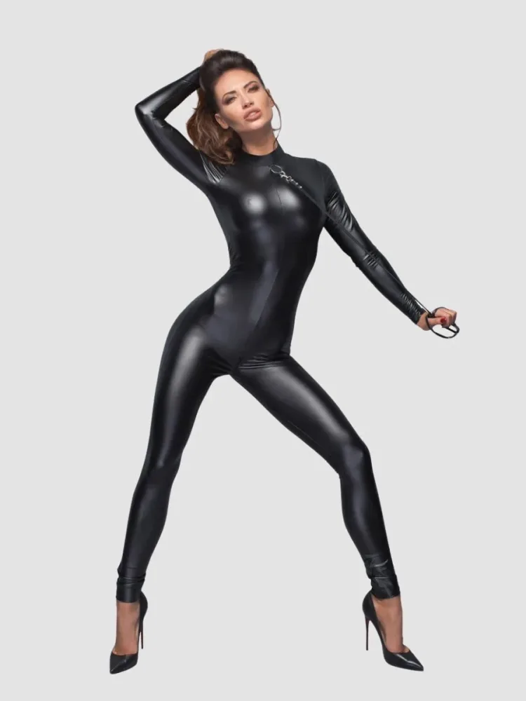 Noir-Handmade Diva F162 Catsuit[Black-L], L - Amorana