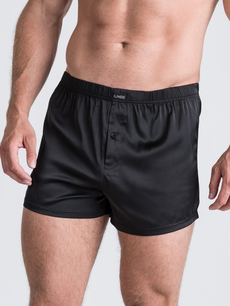 LHM Black Satin Boxer Shorts (Black S / M), Schwarz - S / M - Amorana