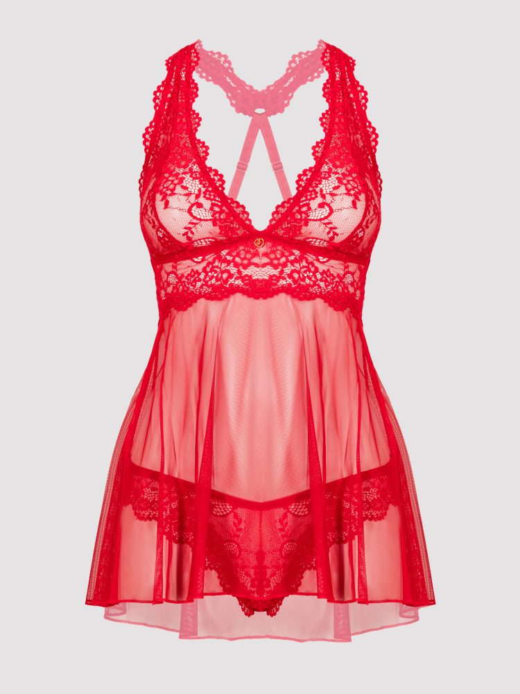 Lovehoney Plus Size Bombshell Red Lace Babydoll Set  (Red 1X / 2X), Rot - 1X / 2X - Amorana