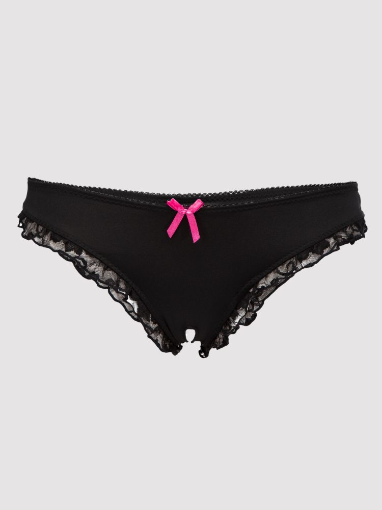 Lovehoney Crotchless Black Lace-Back Knickers (Black S / M), Schwarz - S / M - Amorana