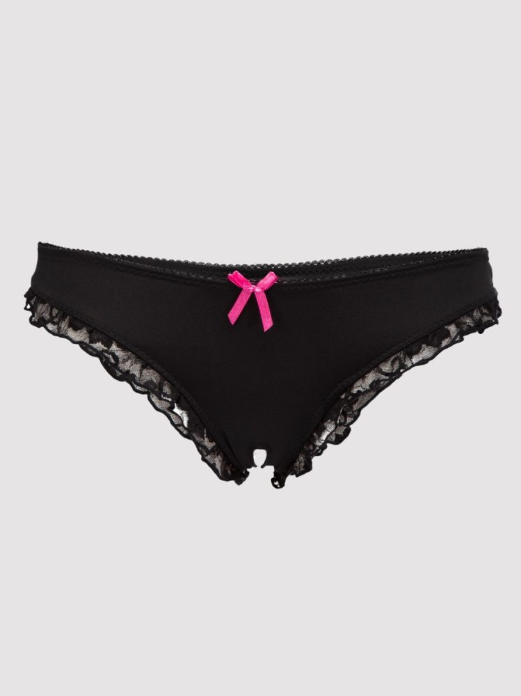 Lovehoney Crotchless Black Lace-Back Knickers (Black M / L), Schwarz - M / L - Amorana