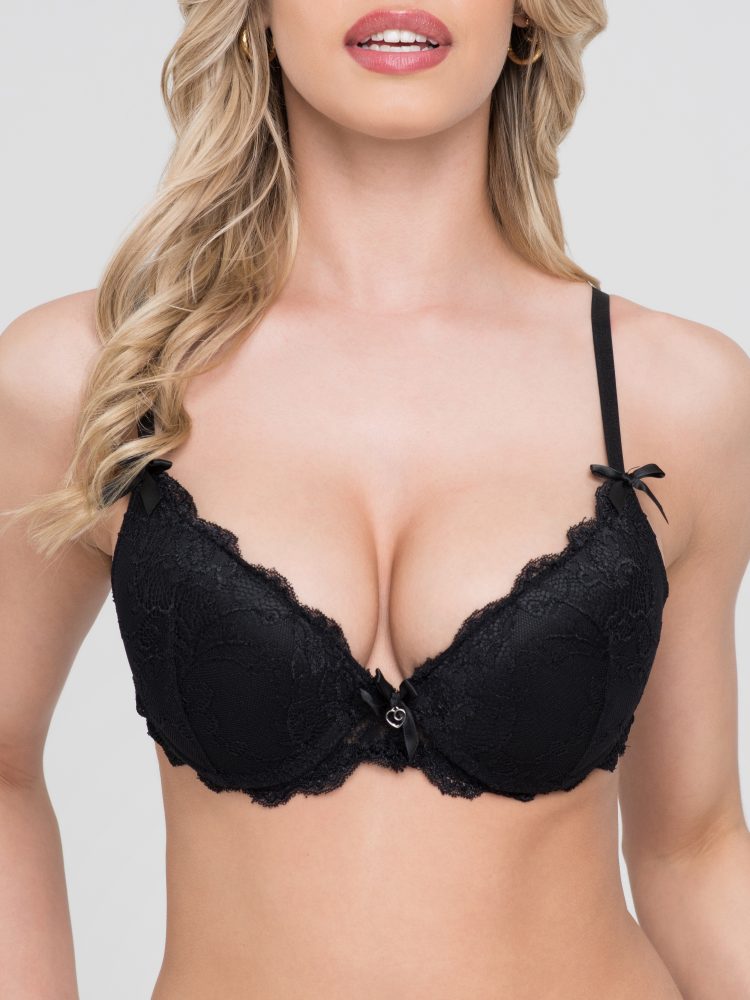 Lovehoney Love Me Push-up-BH aus Spitze, Schwarz - Small - Amorana