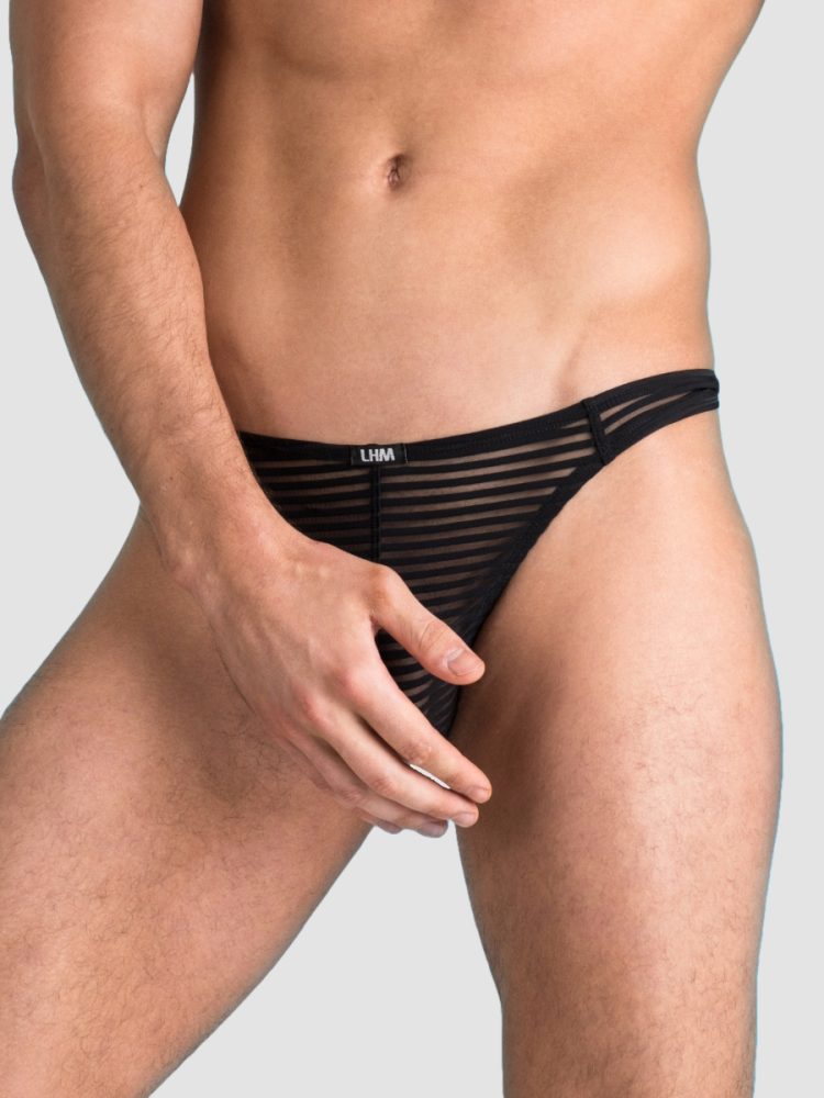 LHM Stripe Mesh Thong (Black L / XL), Schwarz - L / XL - Amorana