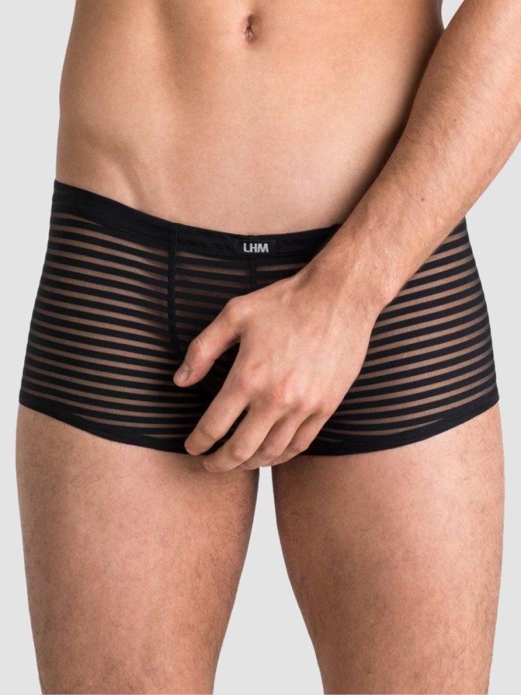 LHM Stripe Mesh Open Back Boxer Shorts (Black S / M), S / M - Amorana