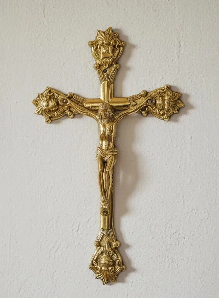 Wandkreuz aus Messing Kreuz zum Aufhängen Jesus-Christus Kruzifix 32cm