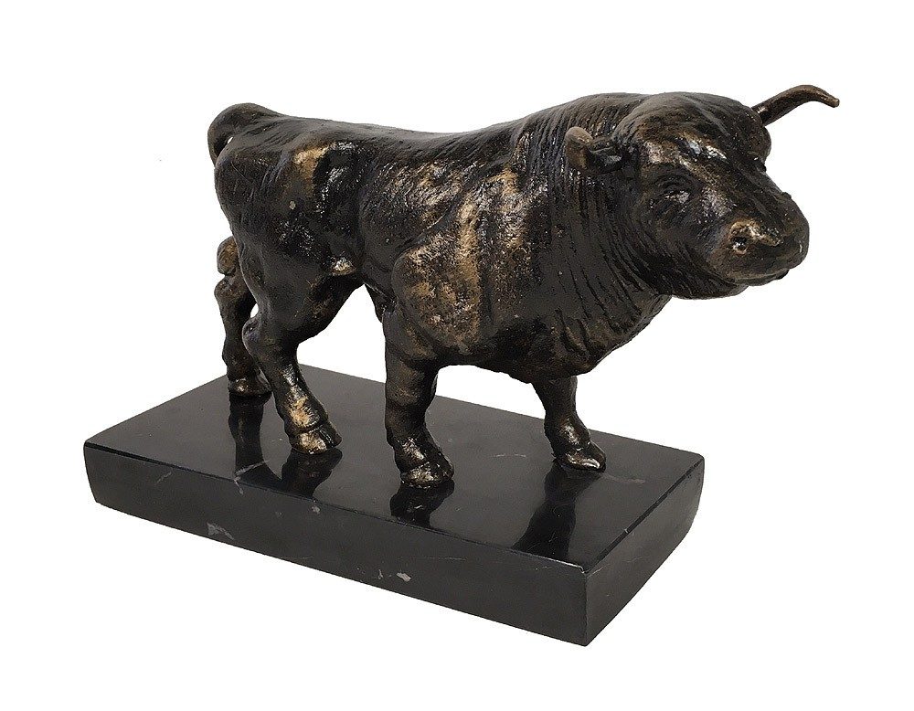 Bulle auf Marmorsockel - Symbol der Börse - Stier Gusseisen 28cm